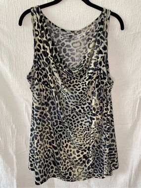 Lane Bryant Black and Cream Leopard Cowl Neck Tank